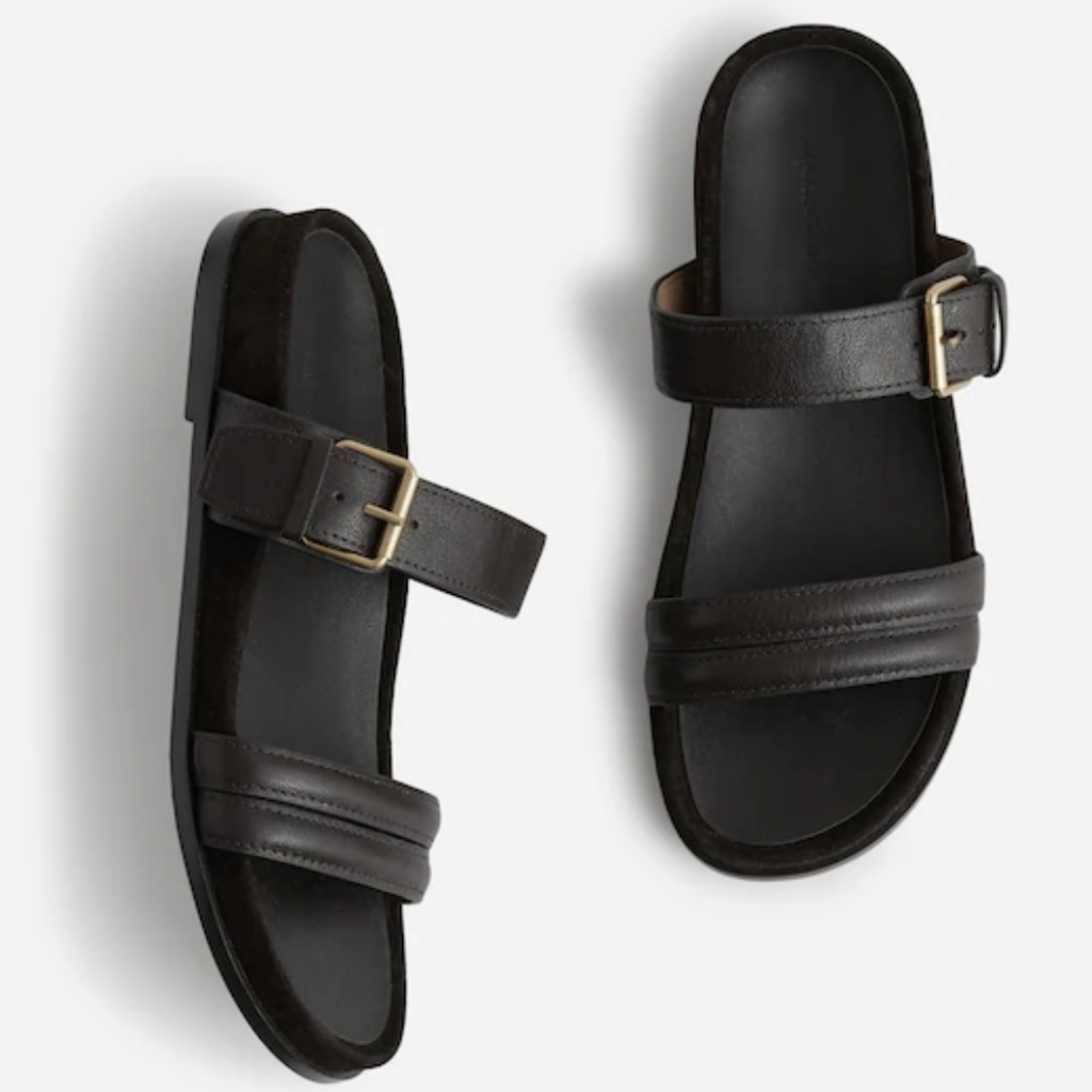 Madewell Dara Double-Strap Slide Sandals In Leatger & Oiled Suede - Dark Carob